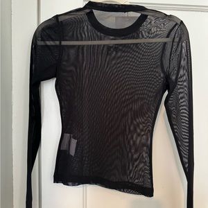 Alexander Wang Gauzy Mesh Long Sleeve Top Black Small